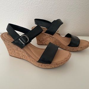 Born Black Leather Strap Wedge Cork Sandals, Sz 8.5. New without box.